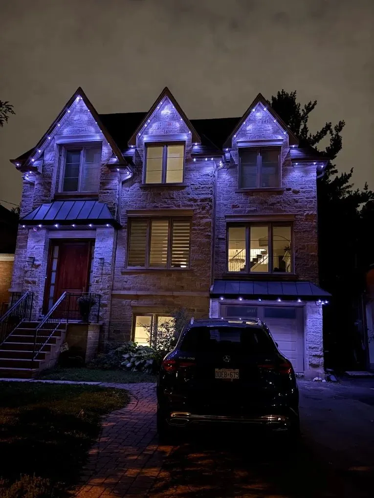 GTA home with permanent outdoor LED lighting in cool white at night installed by Toronto Glow