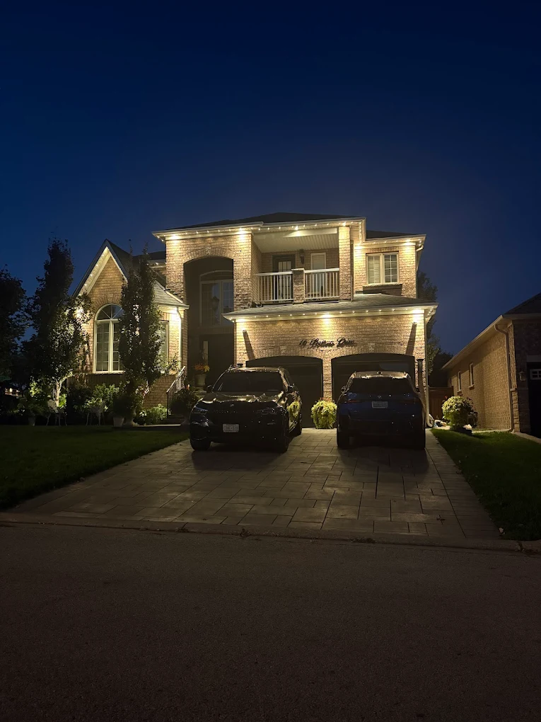 Toronto Glow warm white permanent LED lights on GTA home at night