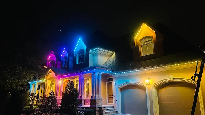 Toronto home with permanent Christmas lights in multicolour installed by Toronto Glow