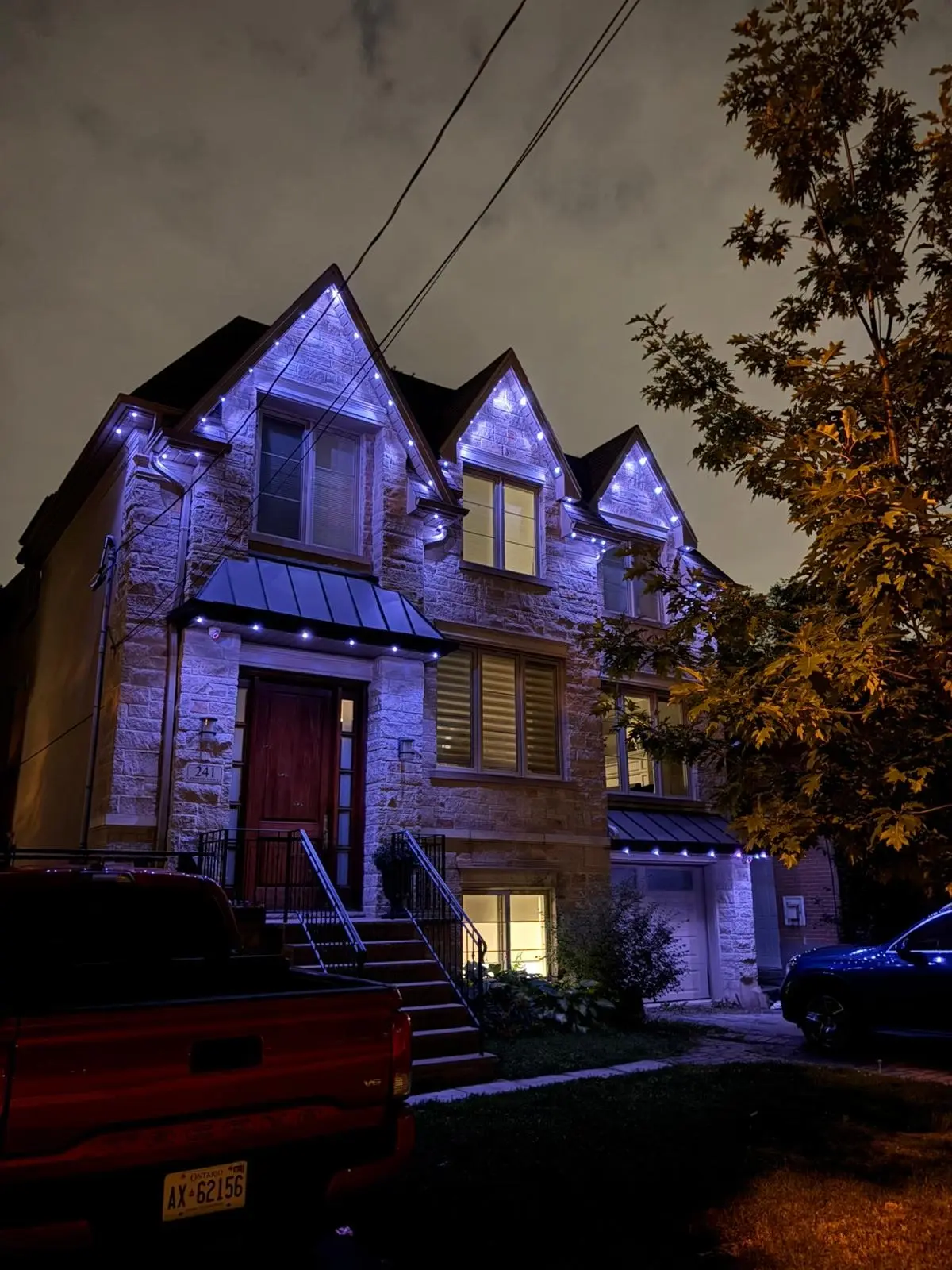 Permanent outdoor lights on a GTA home, professionally installed with no exposed wires and long-term durability.