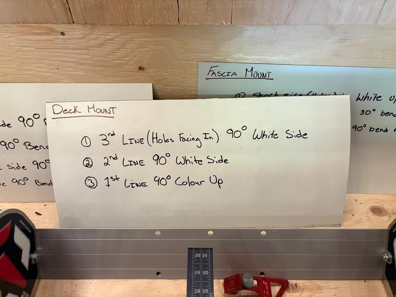 Deck Mount bending instructions posted in the Toronto Glow fabrication shop