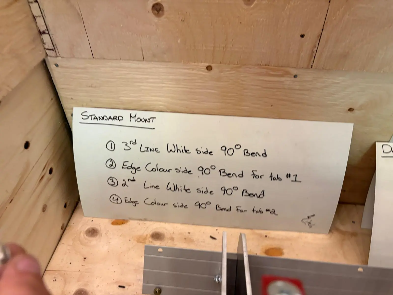 Standard Mount bending instructions posted in the Toronto Glow fabrication shop