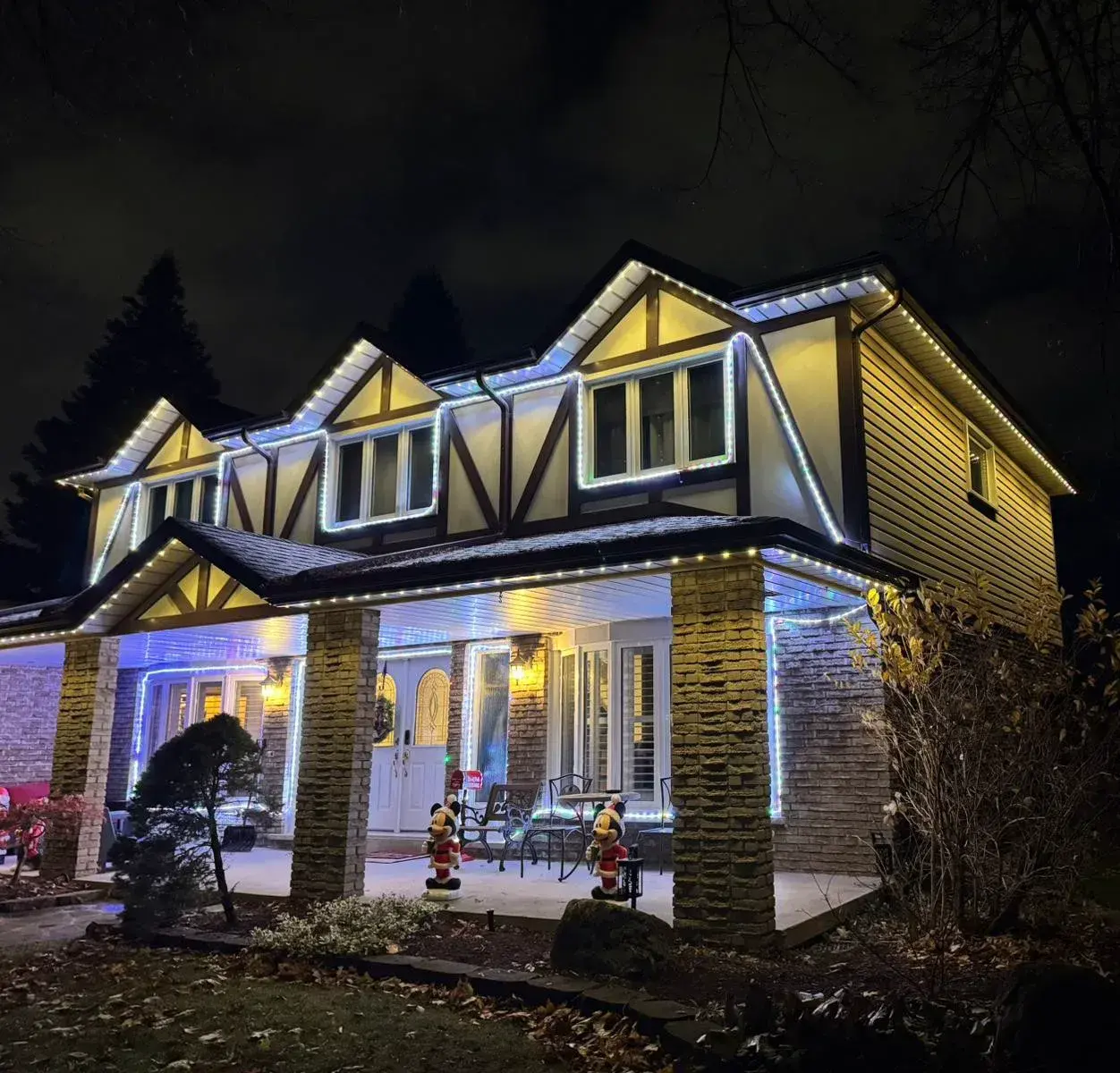 GTA home with white and blue permanent Christmas LED lights by Toronto Glow